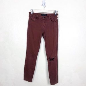 Bullhead Burgundy Destroyed Mid Rise Skinny Jeans